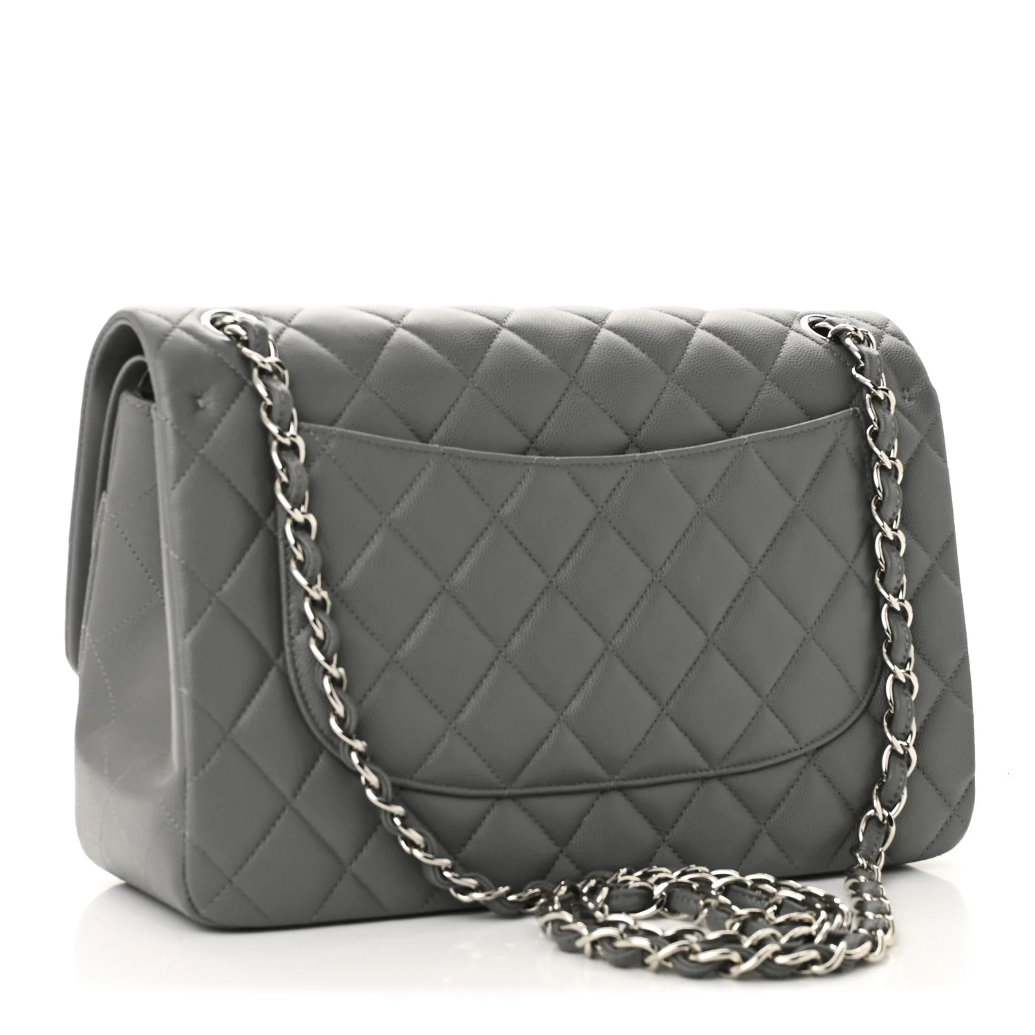 Caviar Quilted Jumbo Double Flap Grey - Top Club