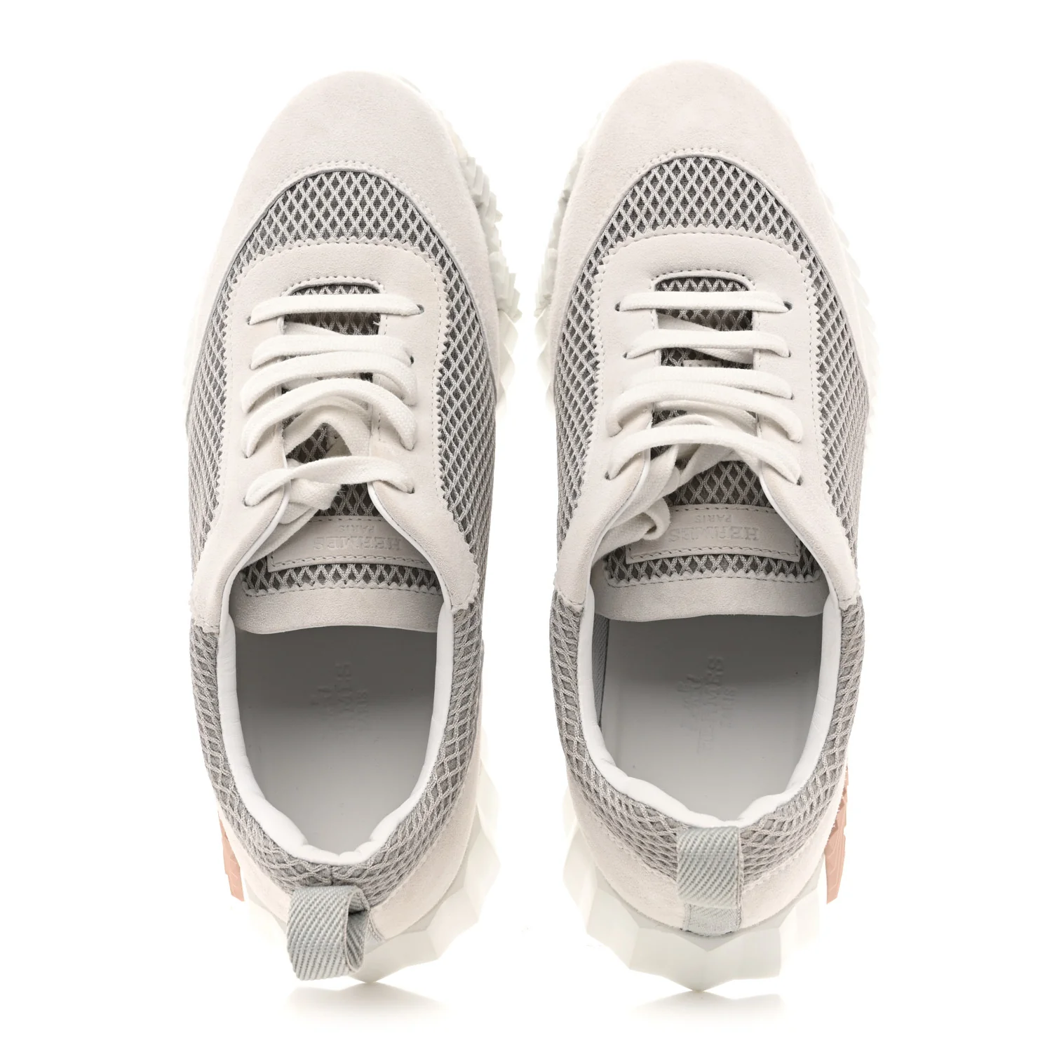 Air Mesh Suede Goatskin Bouncing Sneakers 38.5 Gris Lulea White