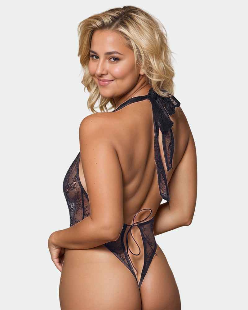 Crotchless Halter Lace Teddy