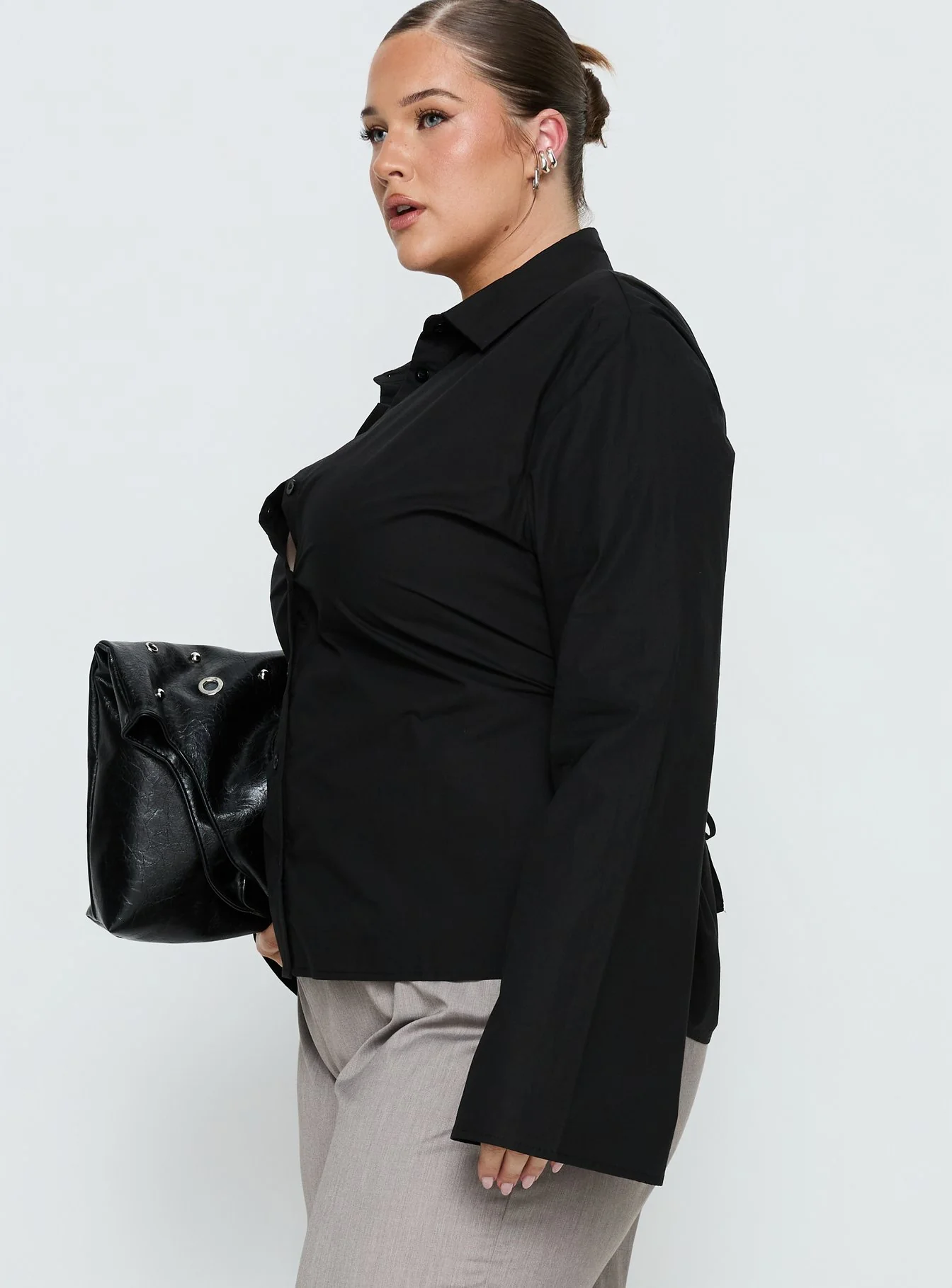Eryx Tie Back Button Up Top Black Curve