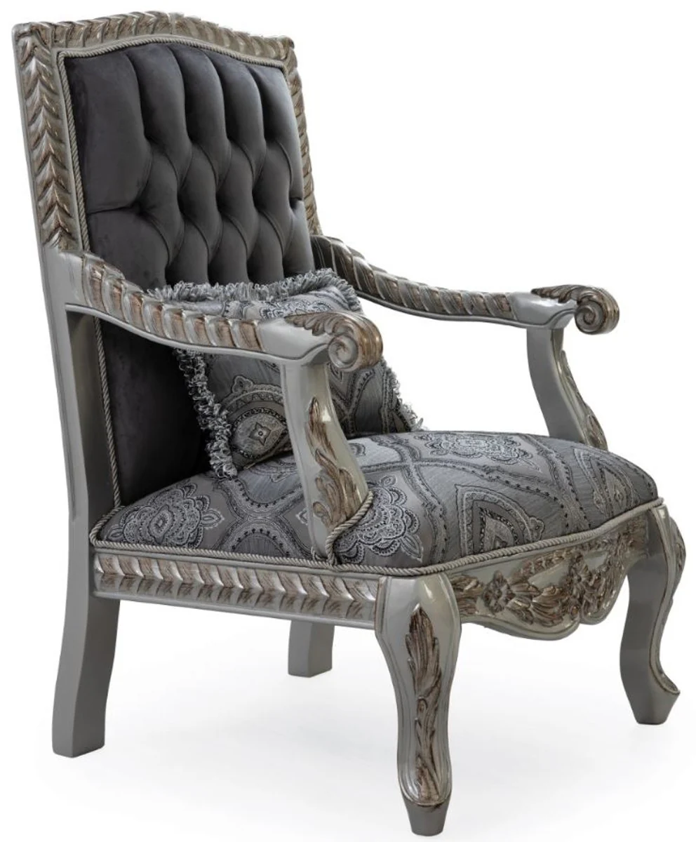 Luxury baroque living room set gray / blue / silver / bronze - 2 sofas & 2 armchairs & 1 coffee table - magnificent living room furniture in baroque style