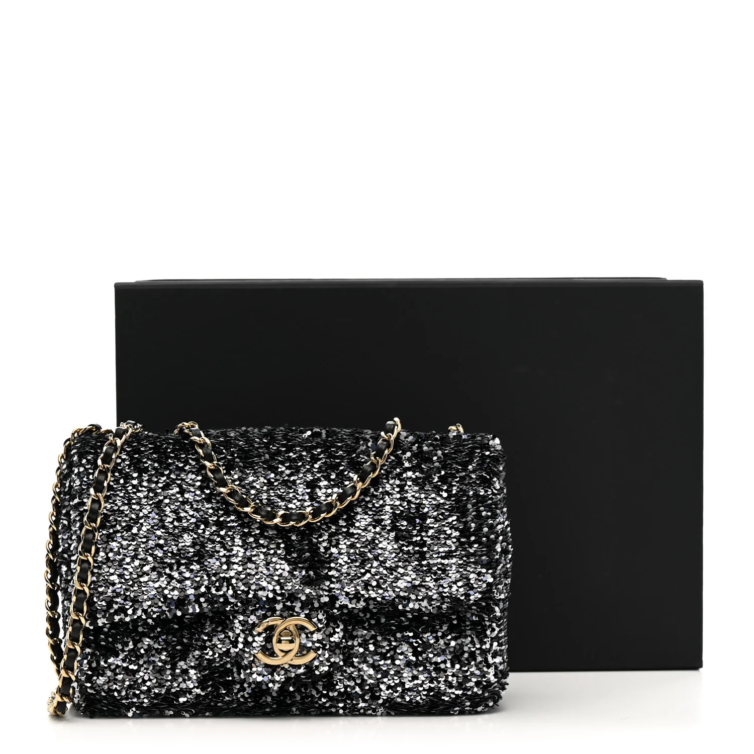 Sequin Quilted Small Single Flap Black White Grey - Top Club