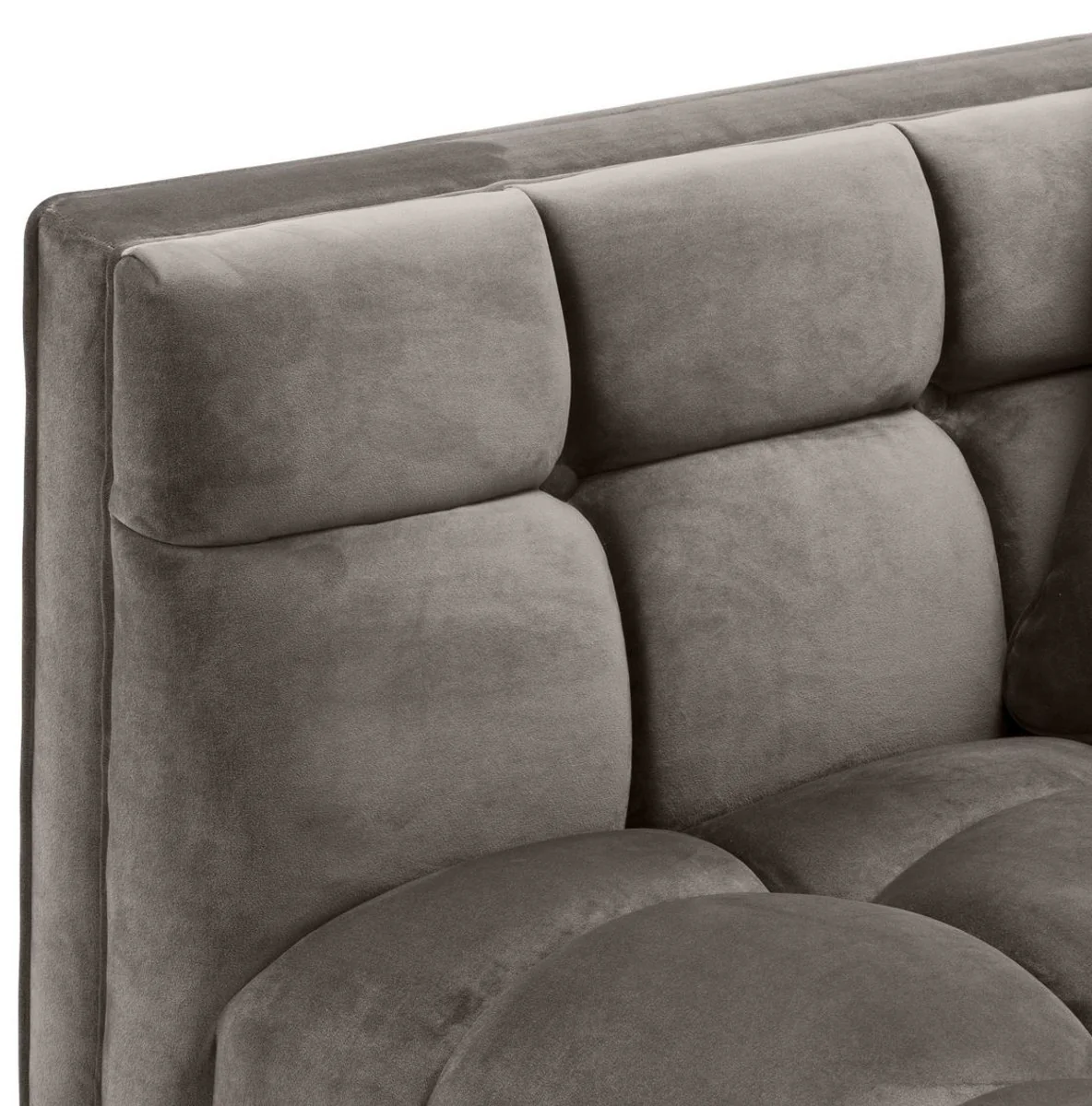 Luxury lounge sofa gray - greige / brass colored 223 x 95 x H. 68 cm - left-side living room sofa with elegant velvet fabric and 2 cushions