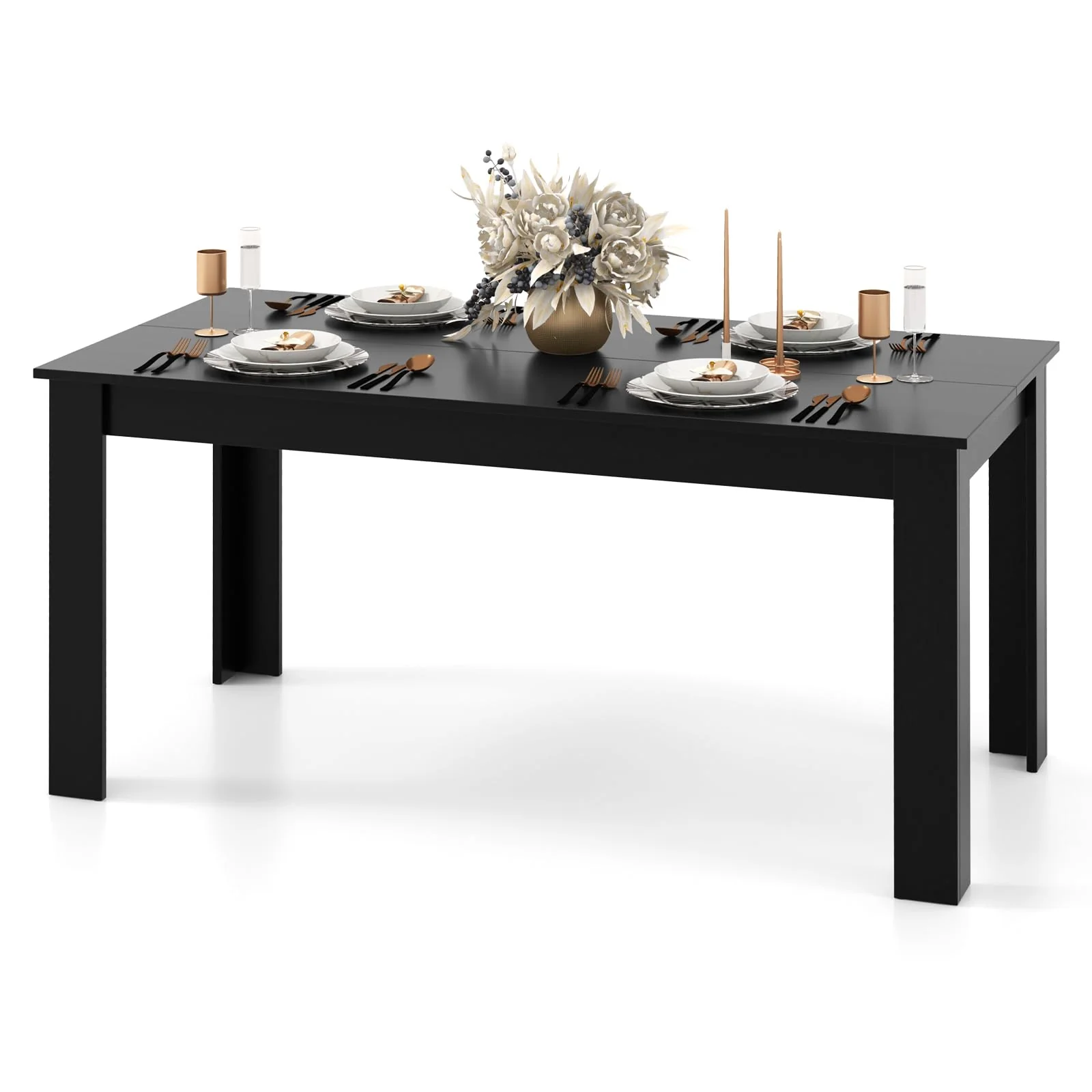 BEFOUNDLOVELY Black Dining Table for 6, Wood Rectangular Table