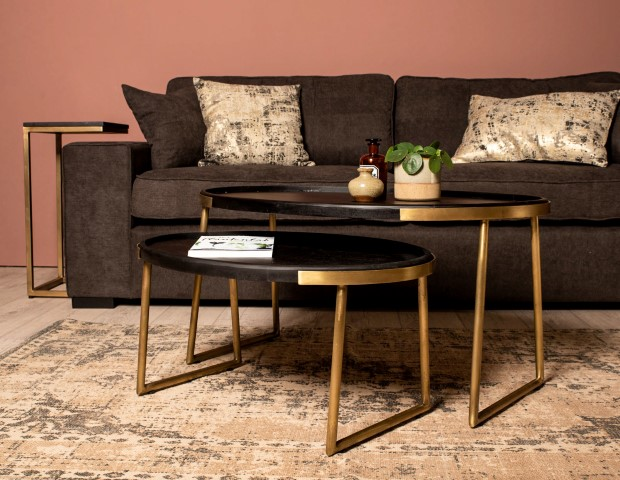 Salontafel Ovaal (set van 2) Hout/Zwart