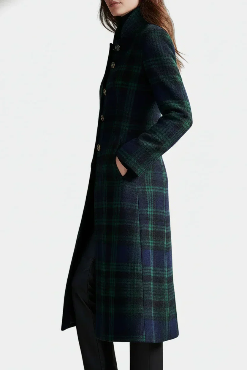 Madeleine | Manteau mi-long carreaux élégant
