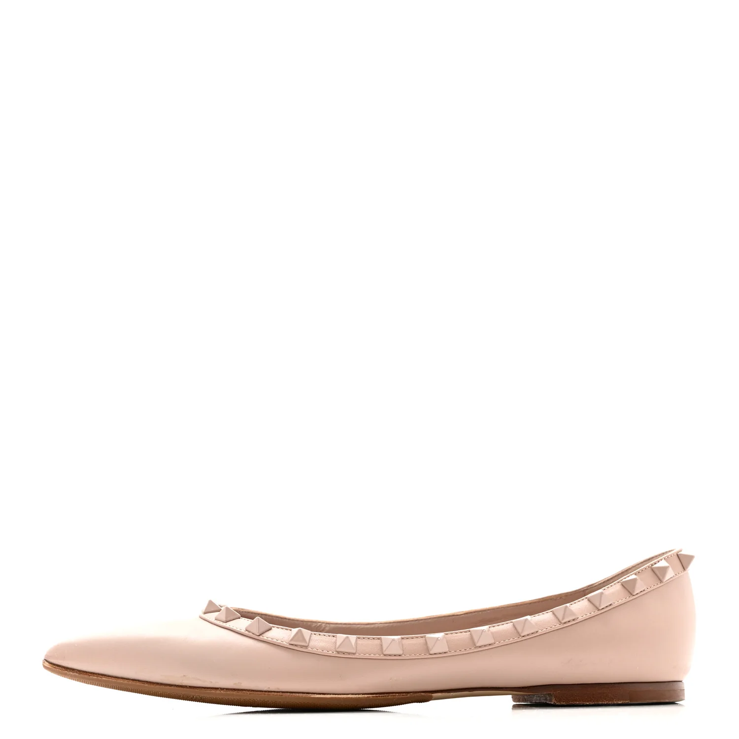 Calfskin Lacquered Monochrome Rockstud Ballerina Flats 38 Poudre
