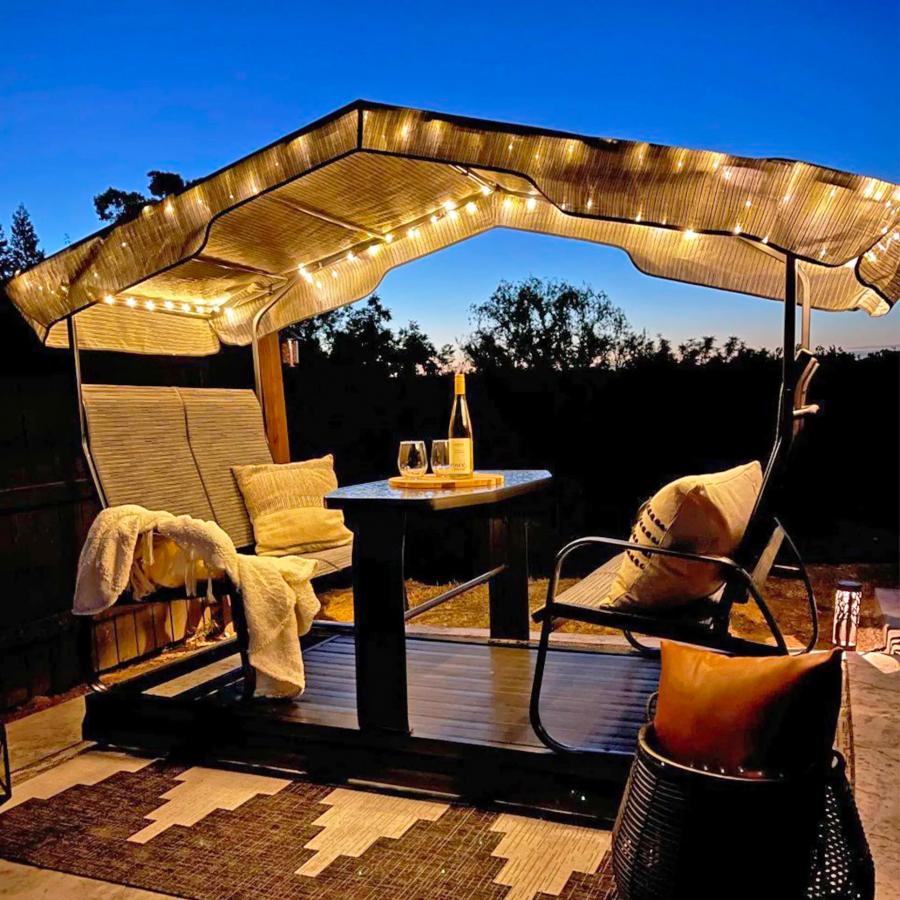 Glider Double Chairs With Table - Double bench and table swinging gazebo set