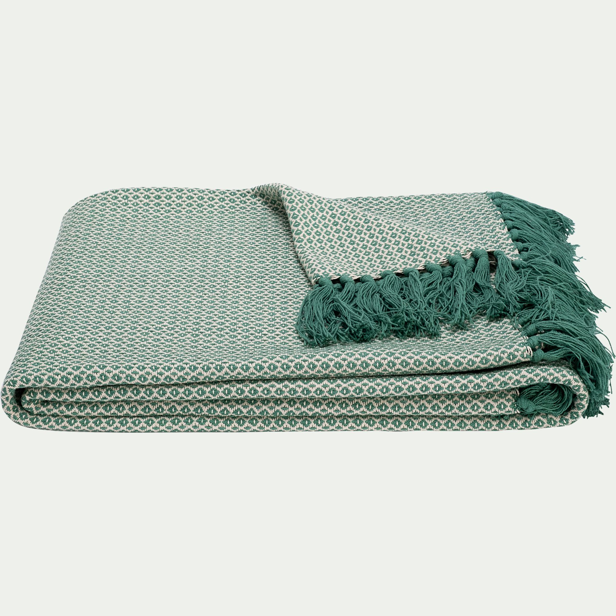 PARA - Plaid à franges et motif en coton - vert 130X170cm