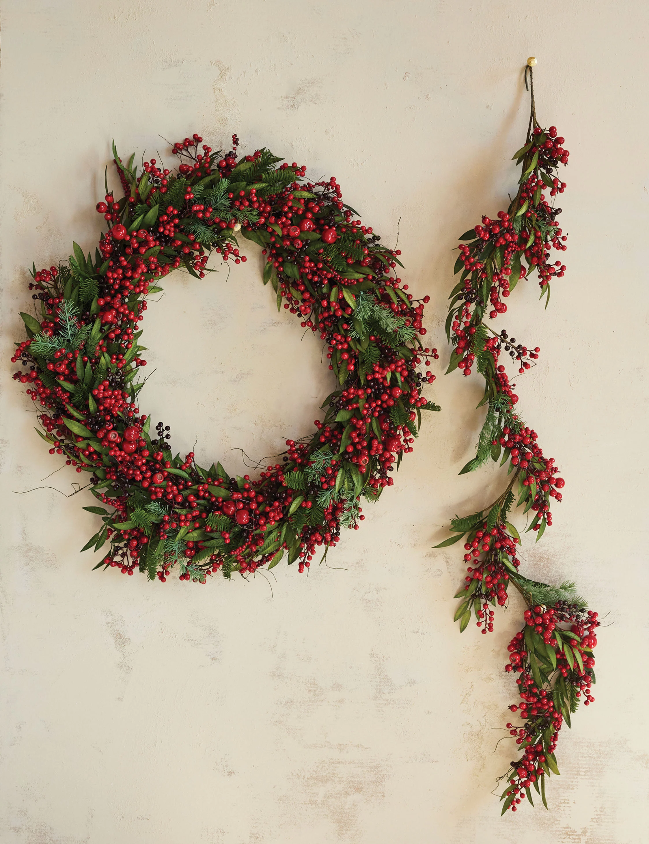 Faux Spruce Garland with Red Berries and Pinecones
