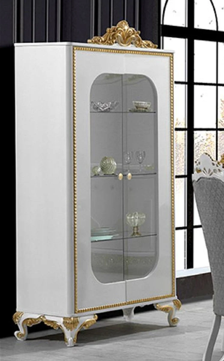 Luxury baroque display cabinet white / gold - handmade solid wood display cabinet with 2 glass doors - magnificent baroque furniture