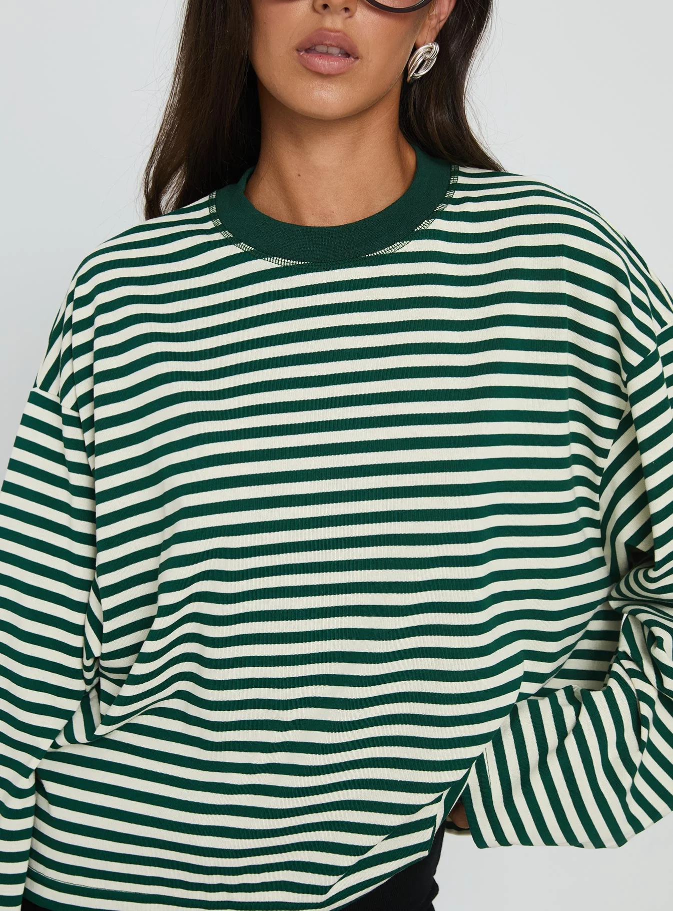 Bloom Long Sleeve Top Moss Stripe