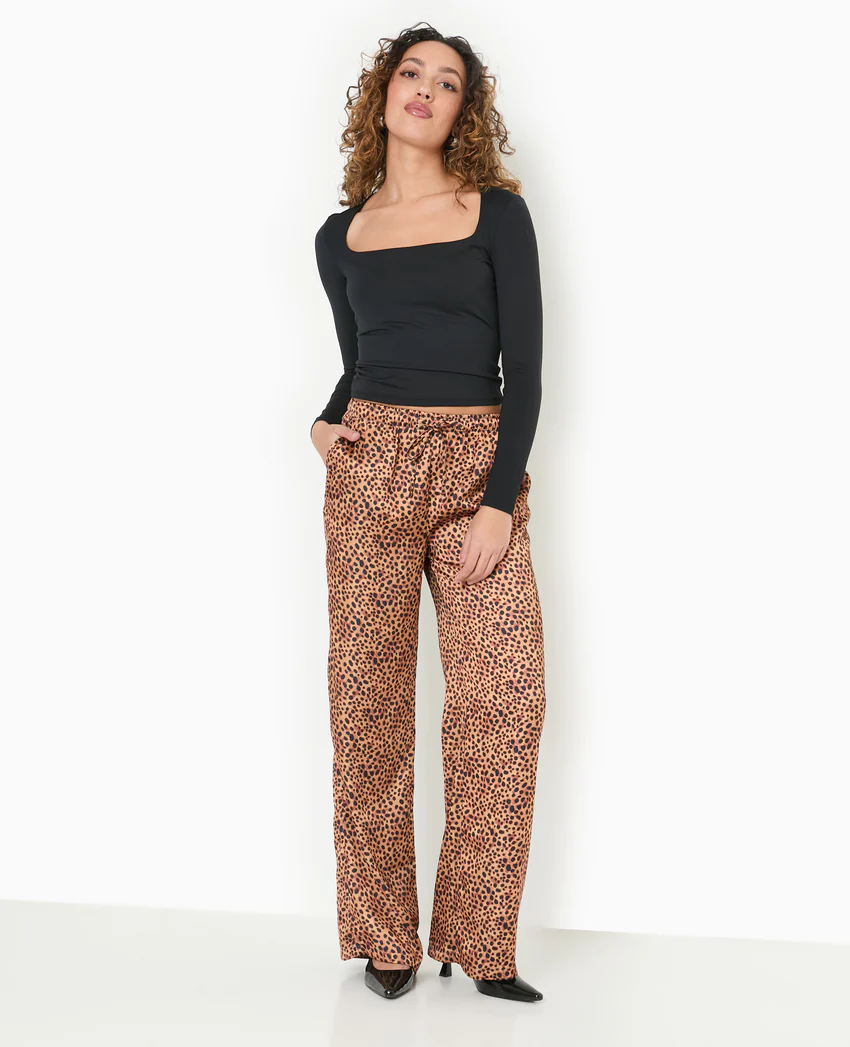 Pimkie Pantalon large en tissu satiné motif léopard