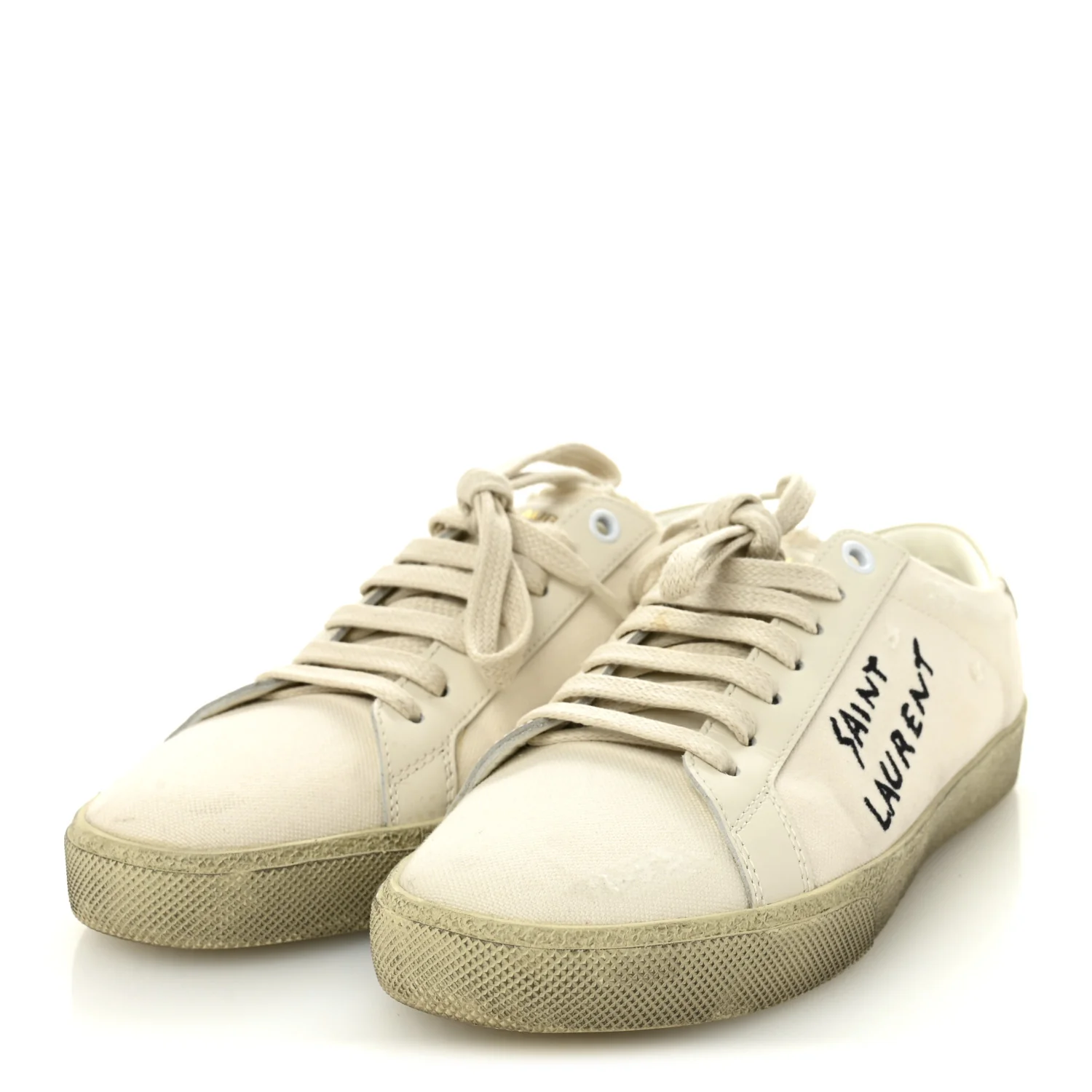 Distressed Canvas Court Classic Sneakers 37 Panna - Top Club