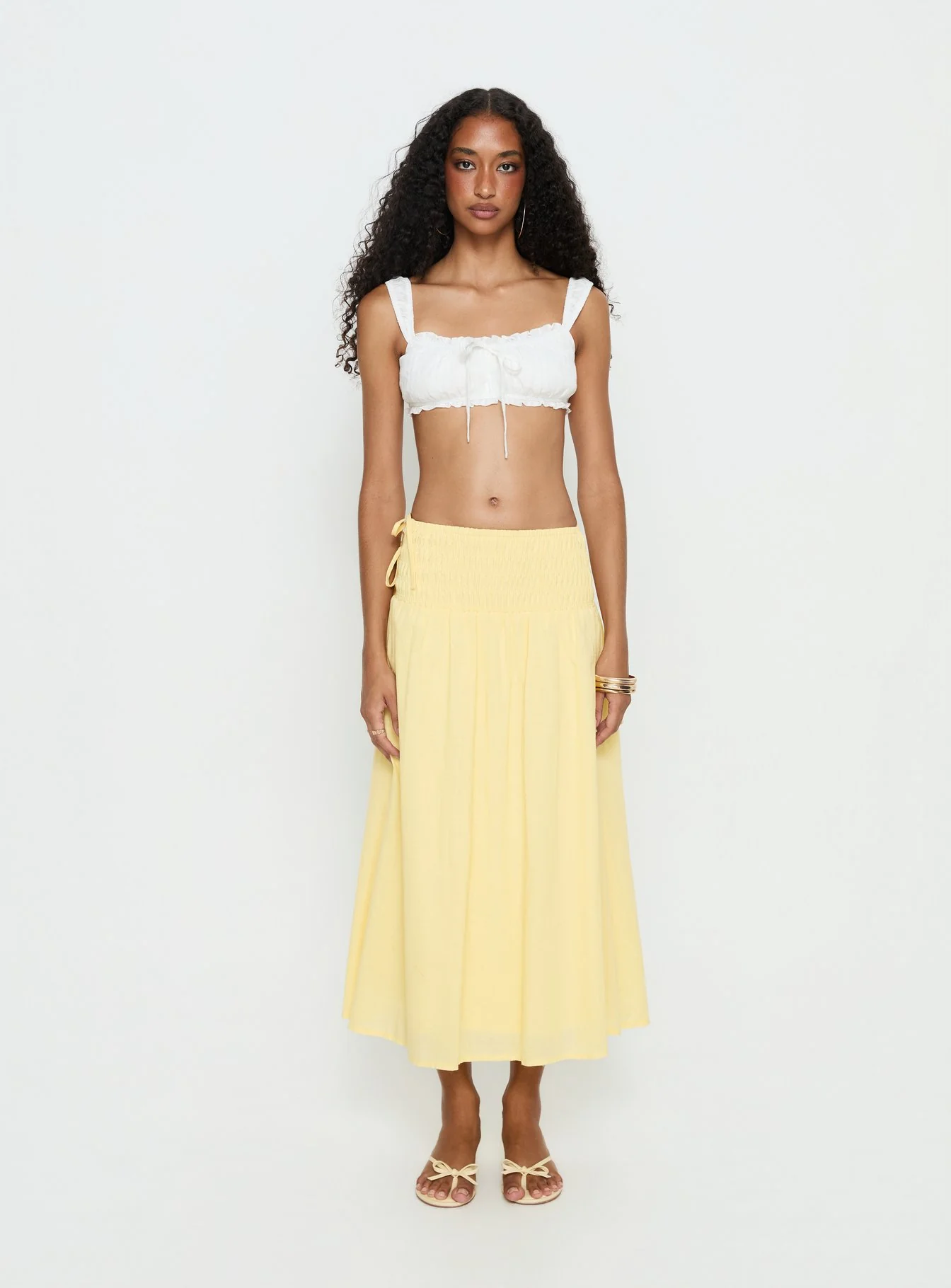 Vence Ruched Maxi Skirt Lemon Yellow