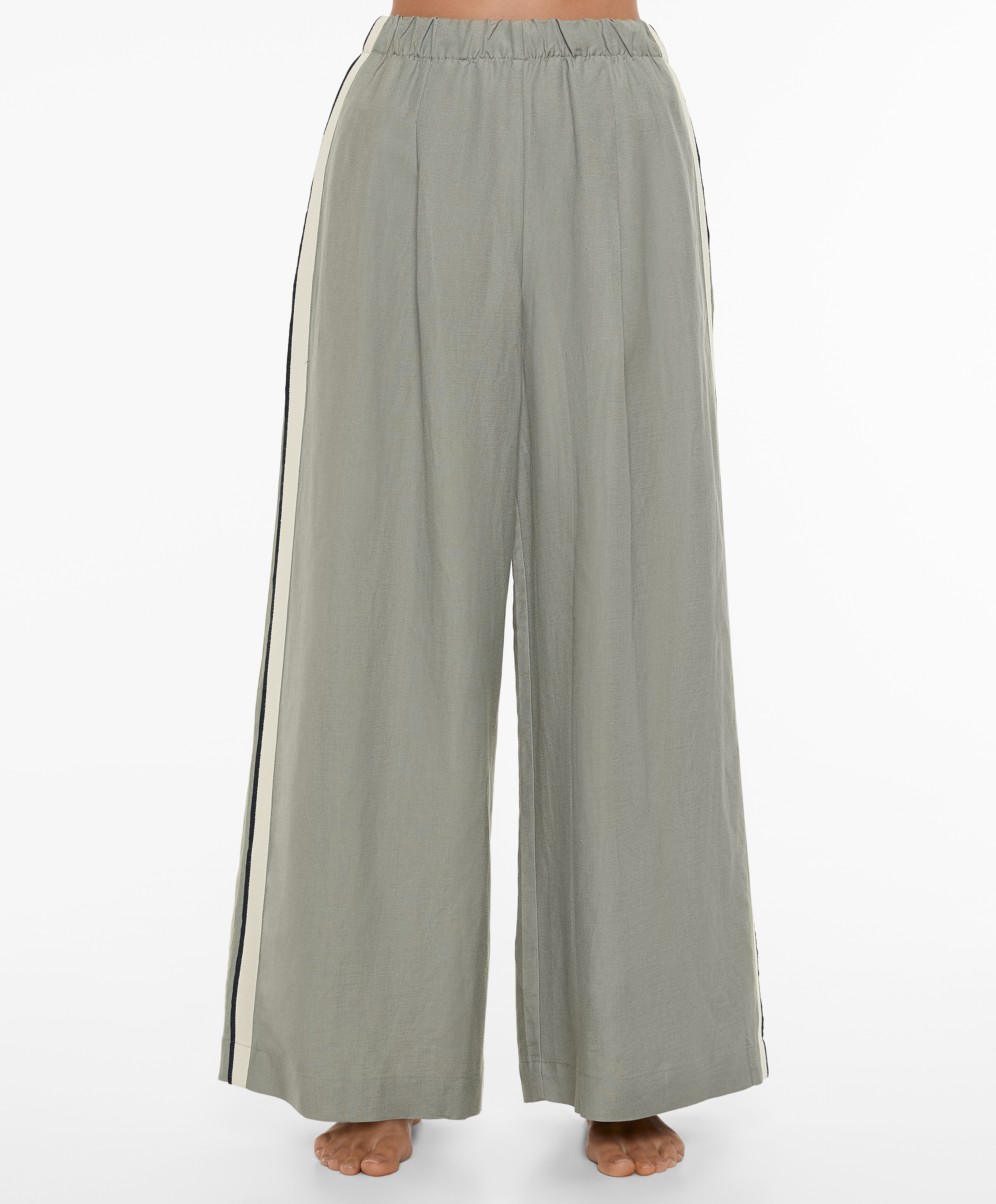 OYSHO Trousers with linen appliqué along the sides