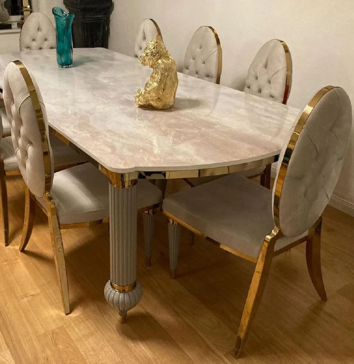 Luxury Art Deco dining room chair set of 4 gray / gold 50 x 58 x H. 109.5 cm - Elegant kitchen chairs - Dining room furniture - Luxury furniture - Art Deco furniture - Luxury furnishings