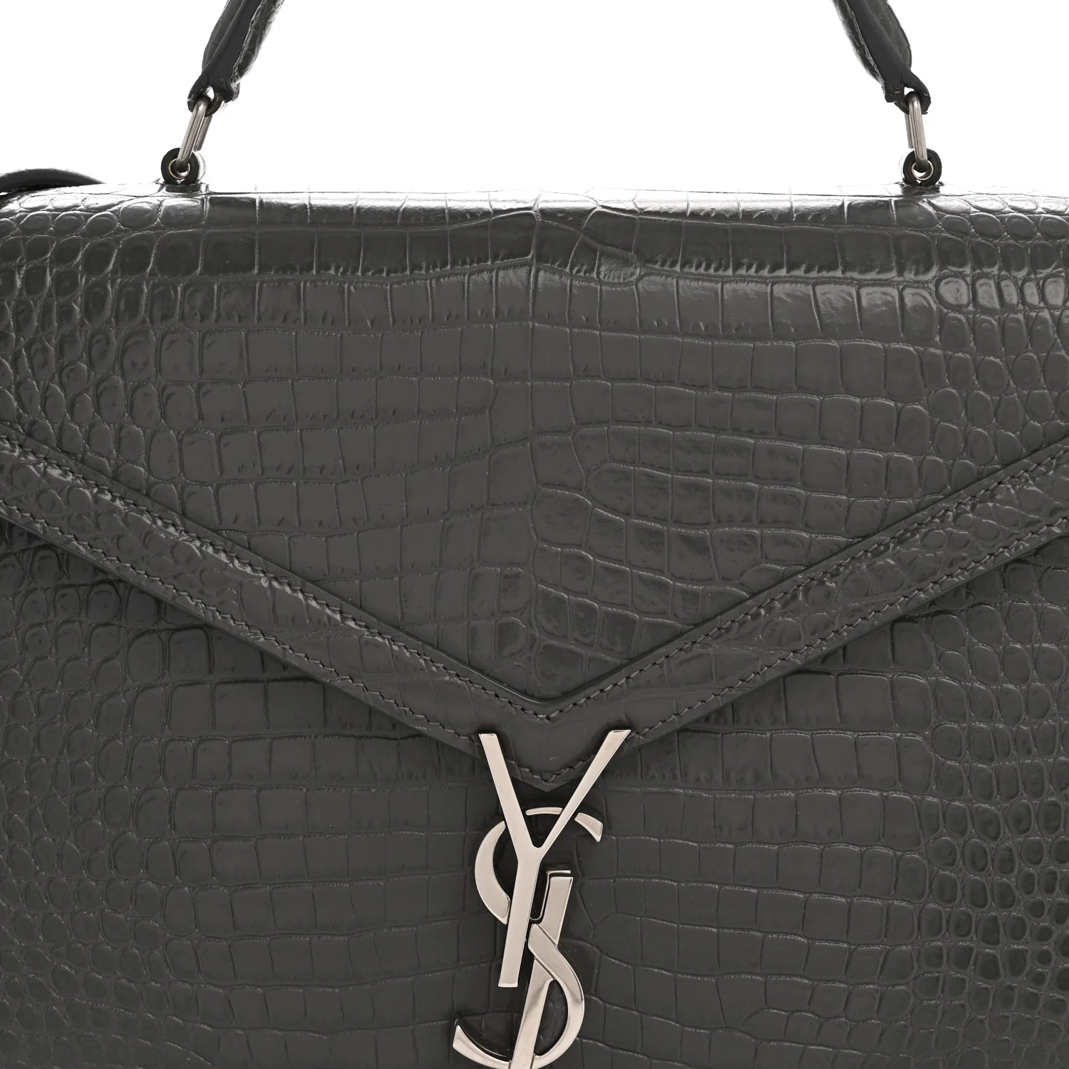 Calfskin Crocodile Embossed Medium Classic Monogram Cassandra Top Handle Fog - Top Club