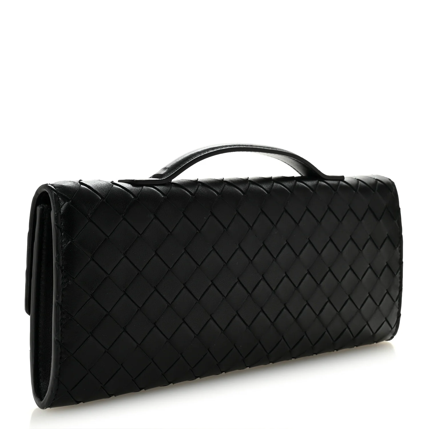 Nappa Intrecciato Long Andiamo Top Handle Clutch Black - Top Club