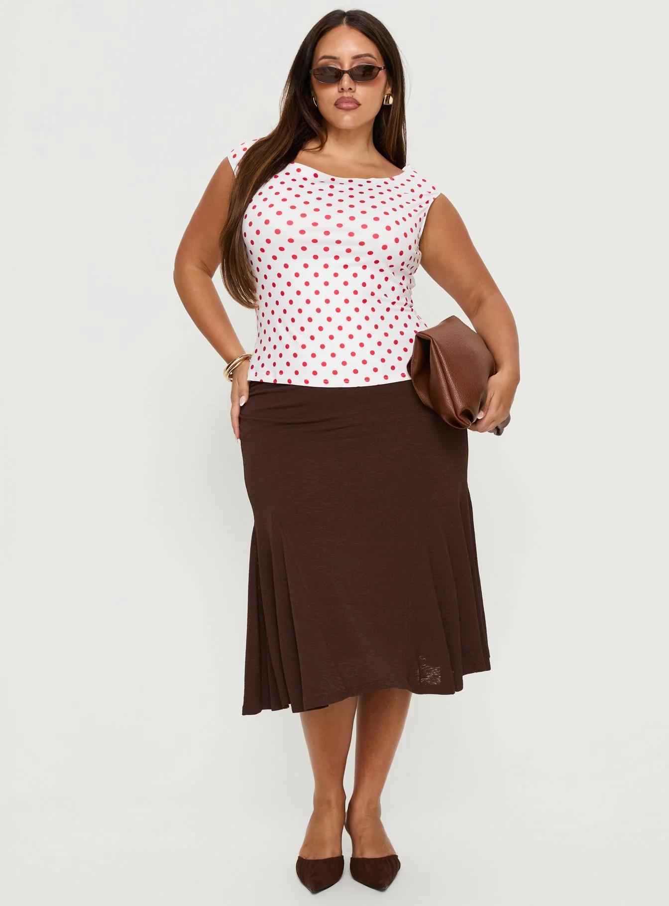 Lewish Low Rise Midi Skirt Chocolate Curve