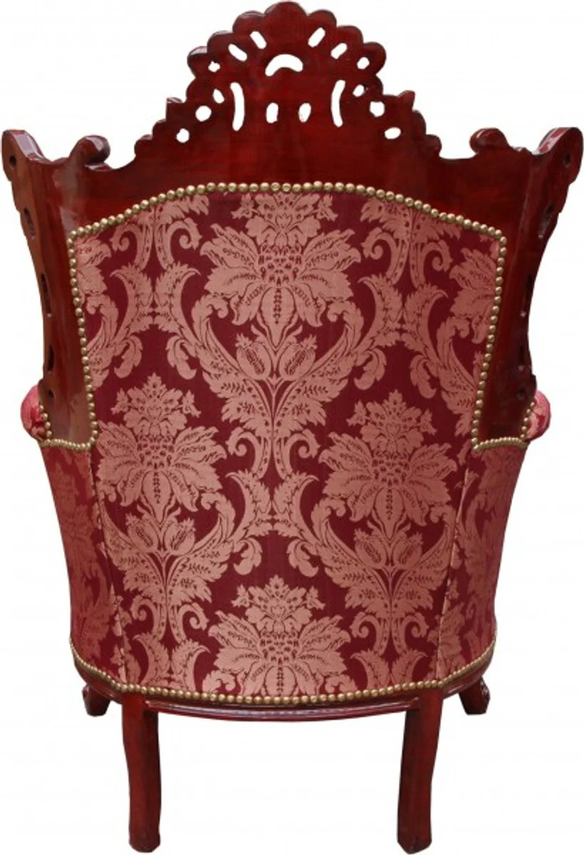 Baroque Armchair Al Capone Bordeaux Pattern Brown / Red - Antique Style Furniture