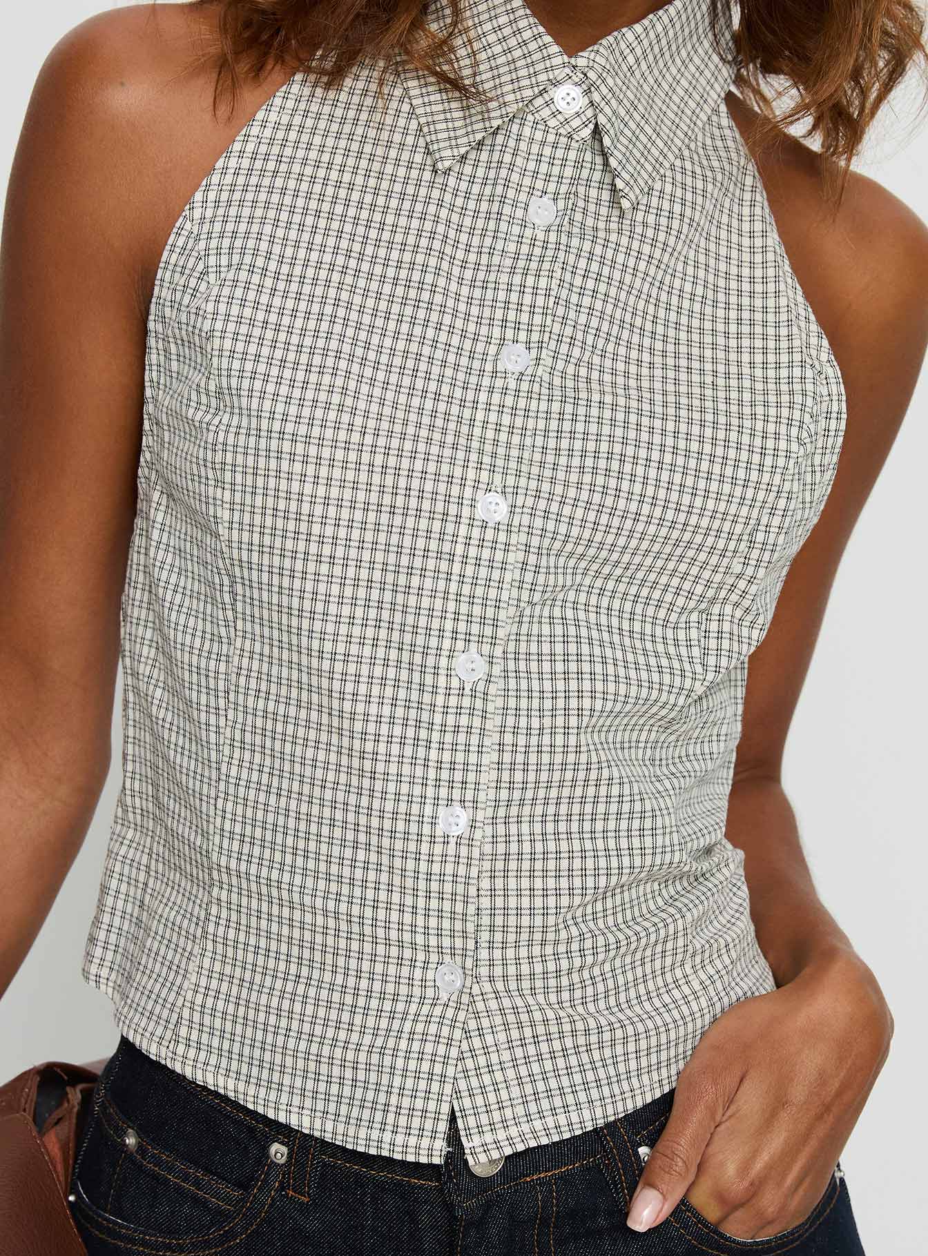Different Dimensions Sleeveless Collared Top Check