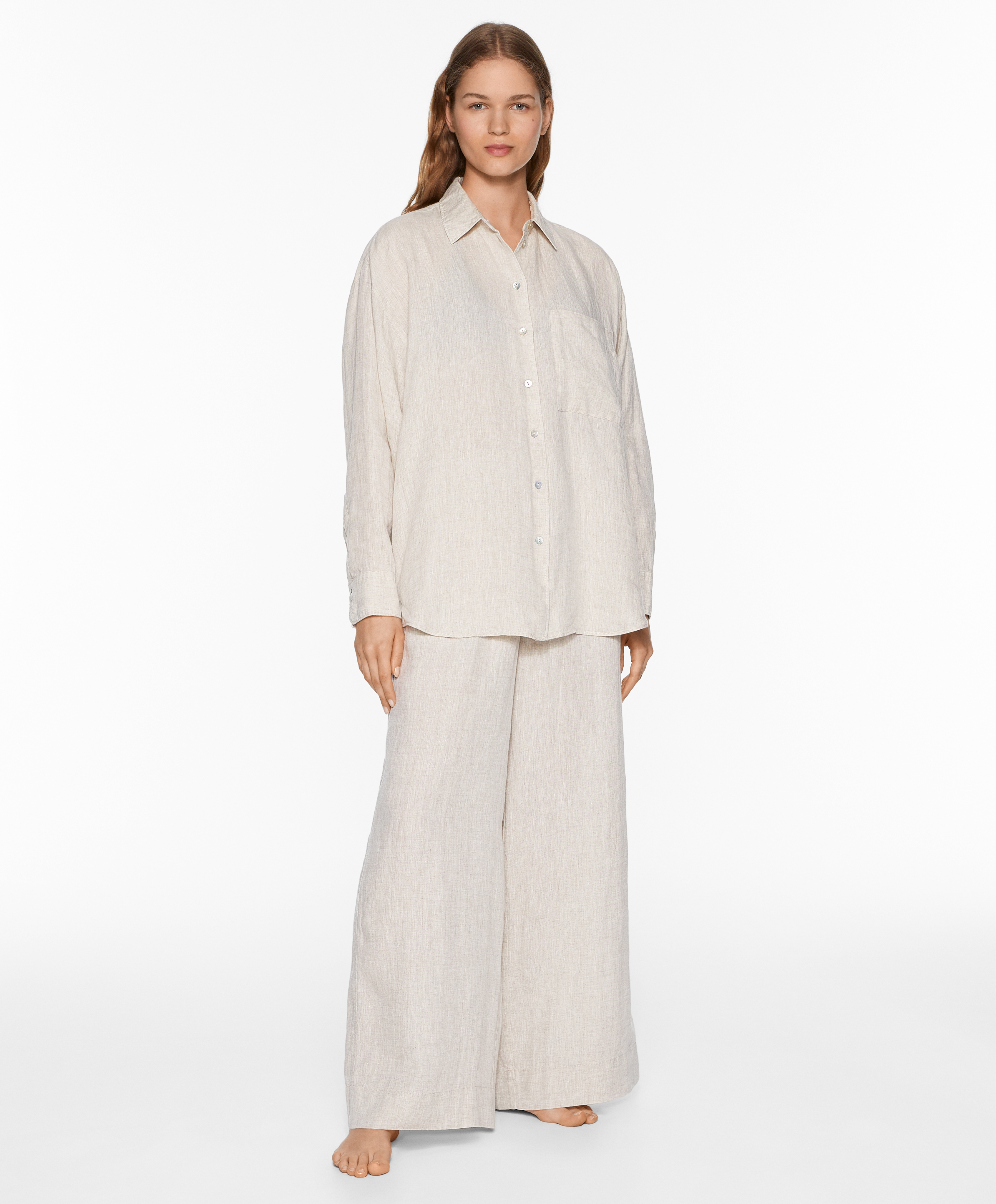 OYSHO 100% linen wide straight-leg trousers
