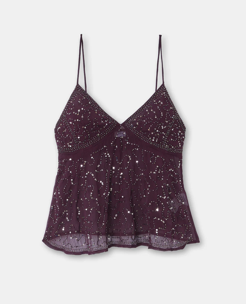 Pimkie Top à bretelles en voile avec sequins et perles