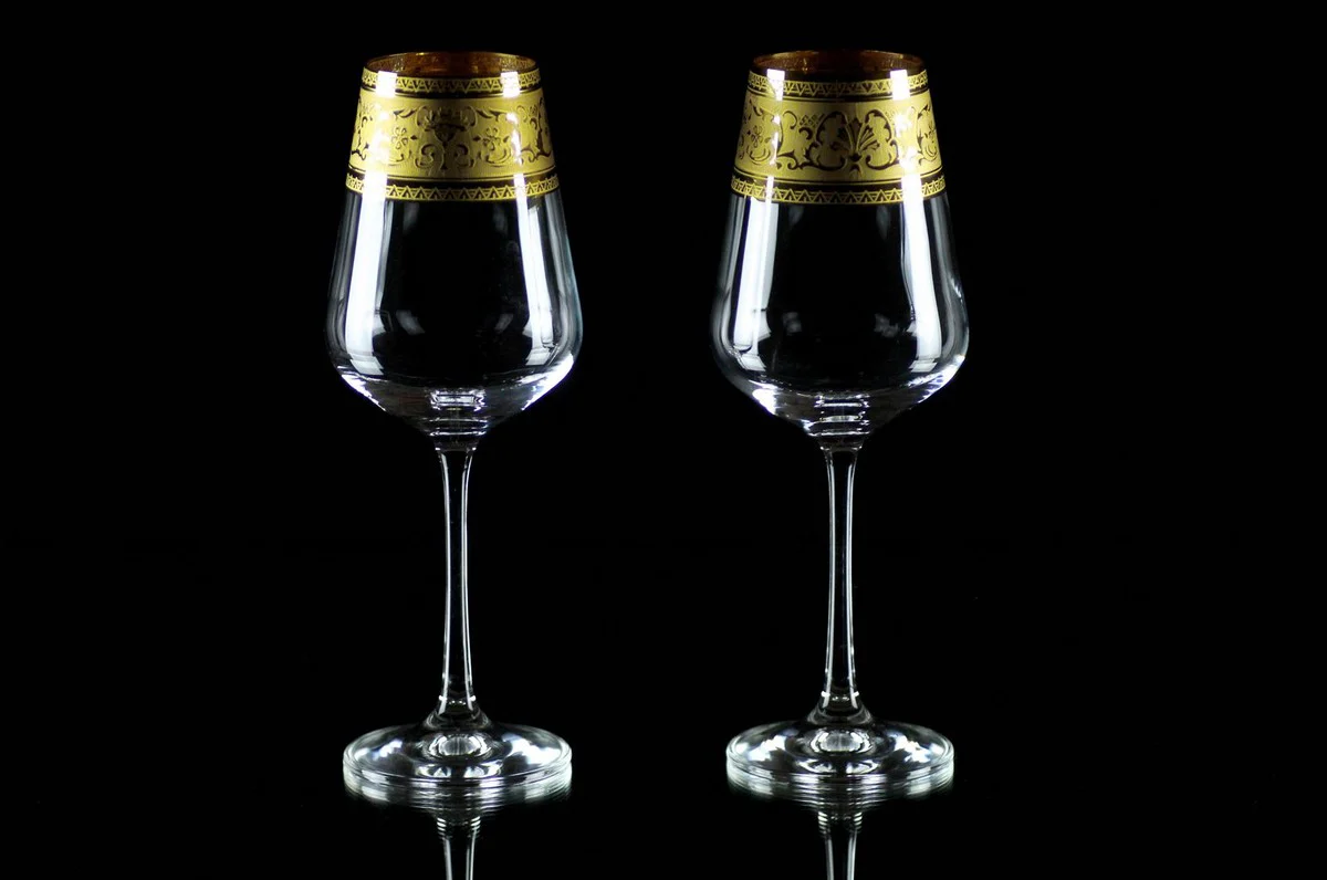 Luxury Baroque red wine glass set of 6 gold Ø 8.5 x H. 24 cm - handmade and hand-engraved wine glasses - hotel & restaurant accessories - luxury quality
