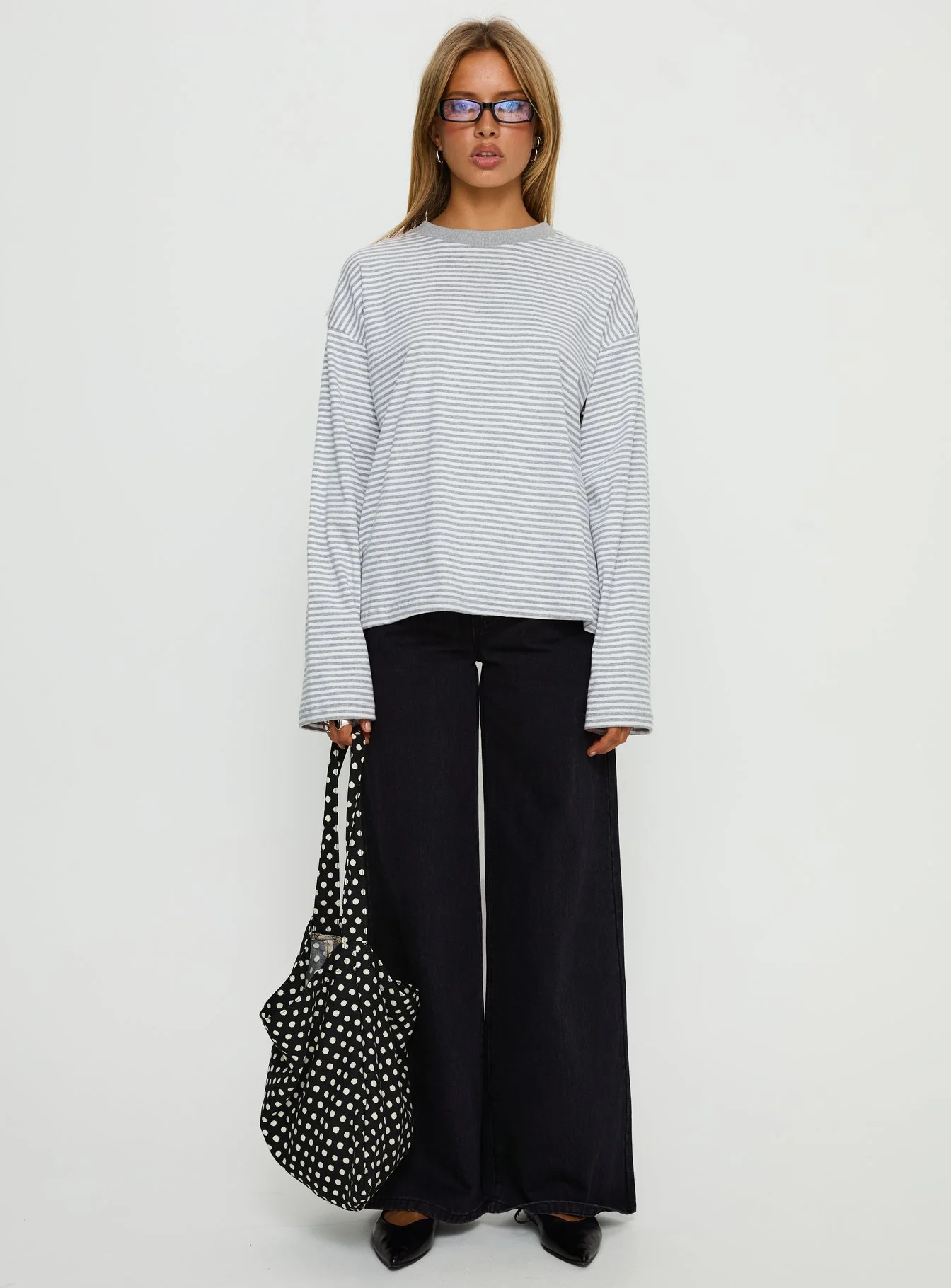 Settle Down Long Sleeve Top Grey / White Stripe