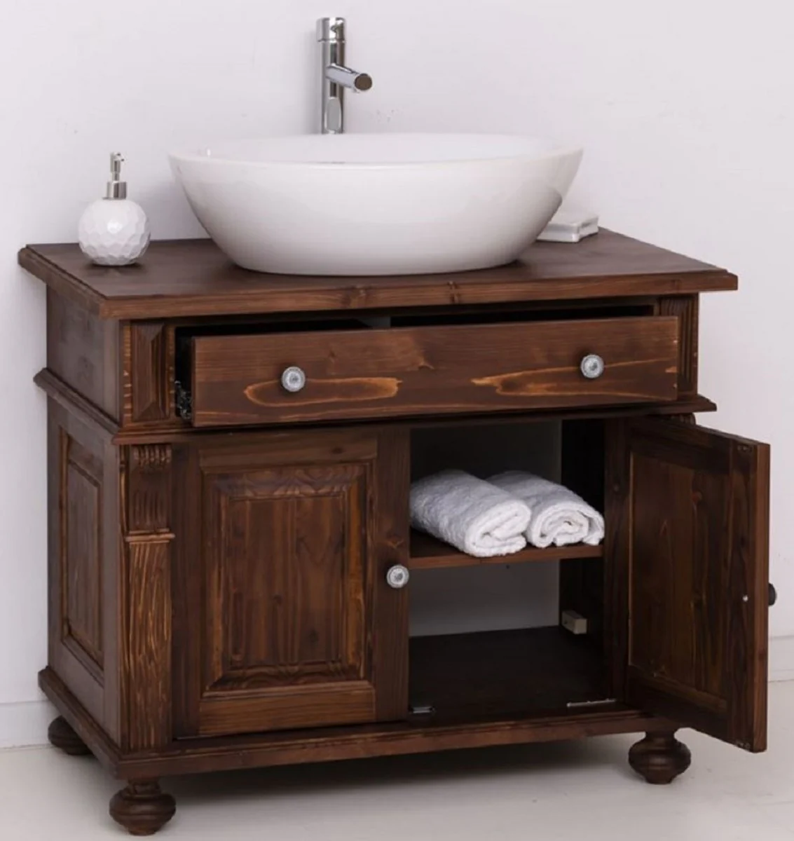 Country House Style Bathroom Set Dark Brown / White - 1 Sink Cabinet & 1 Oval Ceramic Wash Basin - Bathroom Furniture in Country House Style - Country House Style Furniture - Country House Style Furnishings