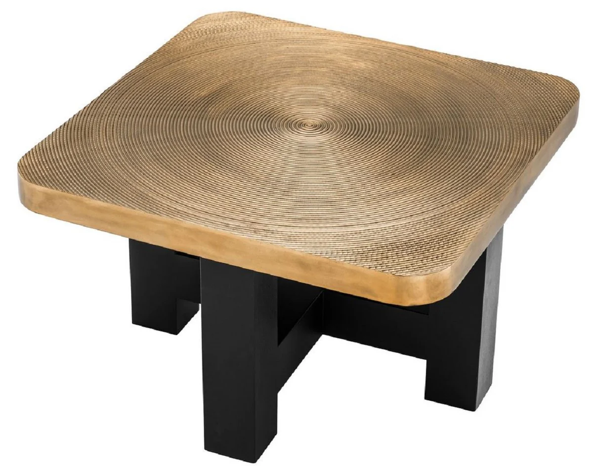 Luxury coffee table brass / black 64 x 64 x H. 40 cm - Luxurious living room table with table top in tree slice design - Luxury living room furniture
