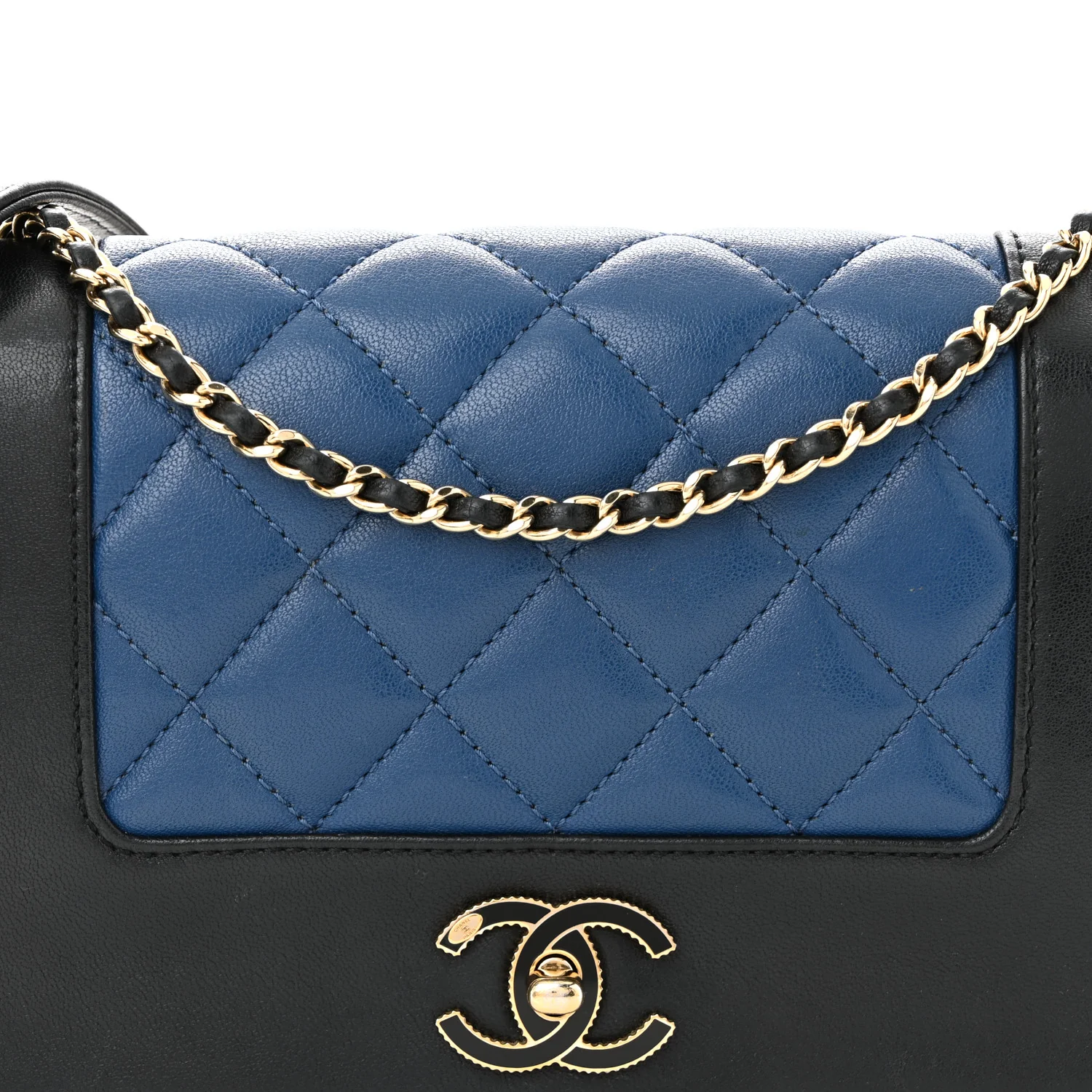 Sheepskin Quilted Small Mademoiselle Flap Black Blue - Top Club