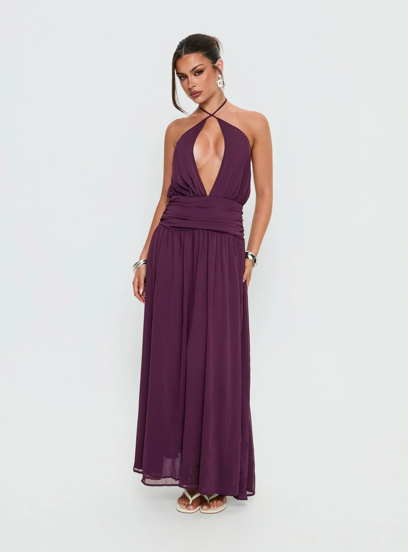 Catherina Blouson Halter Maxi Dress Deep Purple