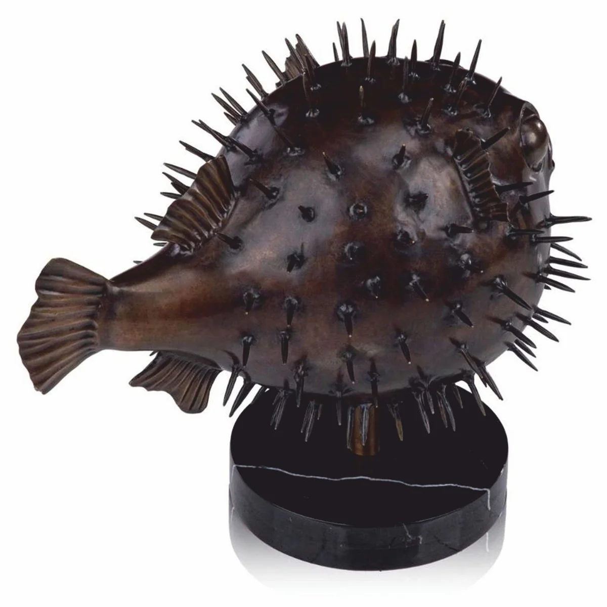 Luxury bronze figure puffer fish 36 cm - decorative sculpture with marble base