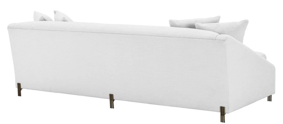 Luxury sofa white / brass 223 x 94 x H. 73 cm - Living room sofa with 4 cushions - Luxury furniture