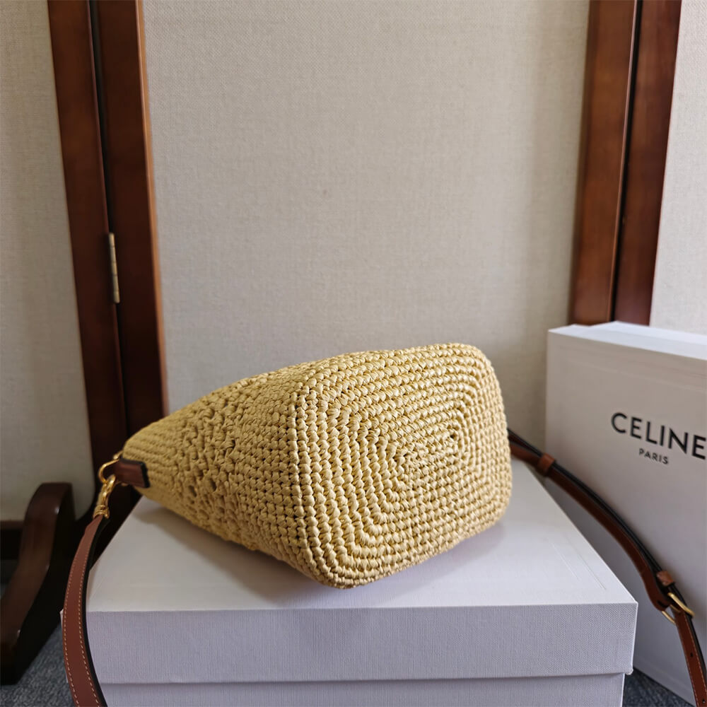 CELINE SMALL LOUISE BUCKET IN RAFFIA AND CALFSKIN(HIGH-END GRADE) - Top Club