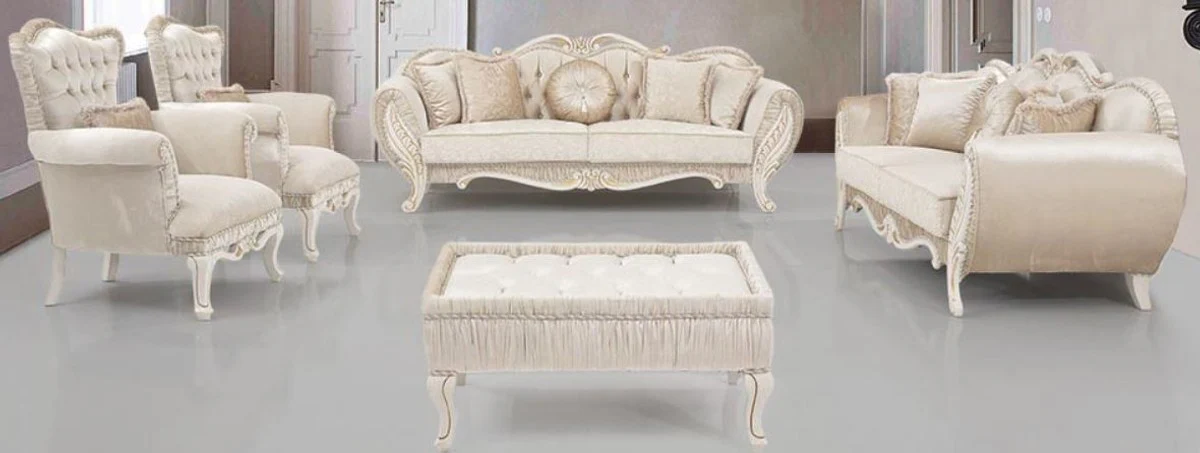 Luxury Baroque Living Room Set Beige / Cream / Gold - 2 Sofas & 2 Armchairs & 1 Side Table - Living Room Furniture in Baroque Style - Noble & Magnificent