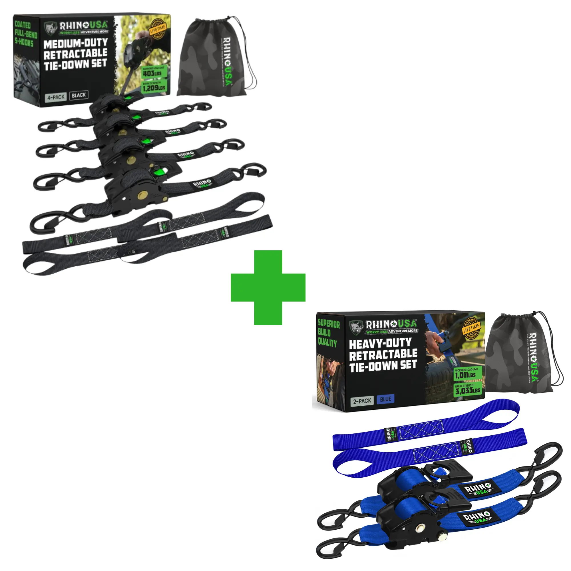 Lush's Pick - Rhino USA Retractable Ratchet Straps - 1in x 10ft (4pack) and 2in x 10ft (2pack)