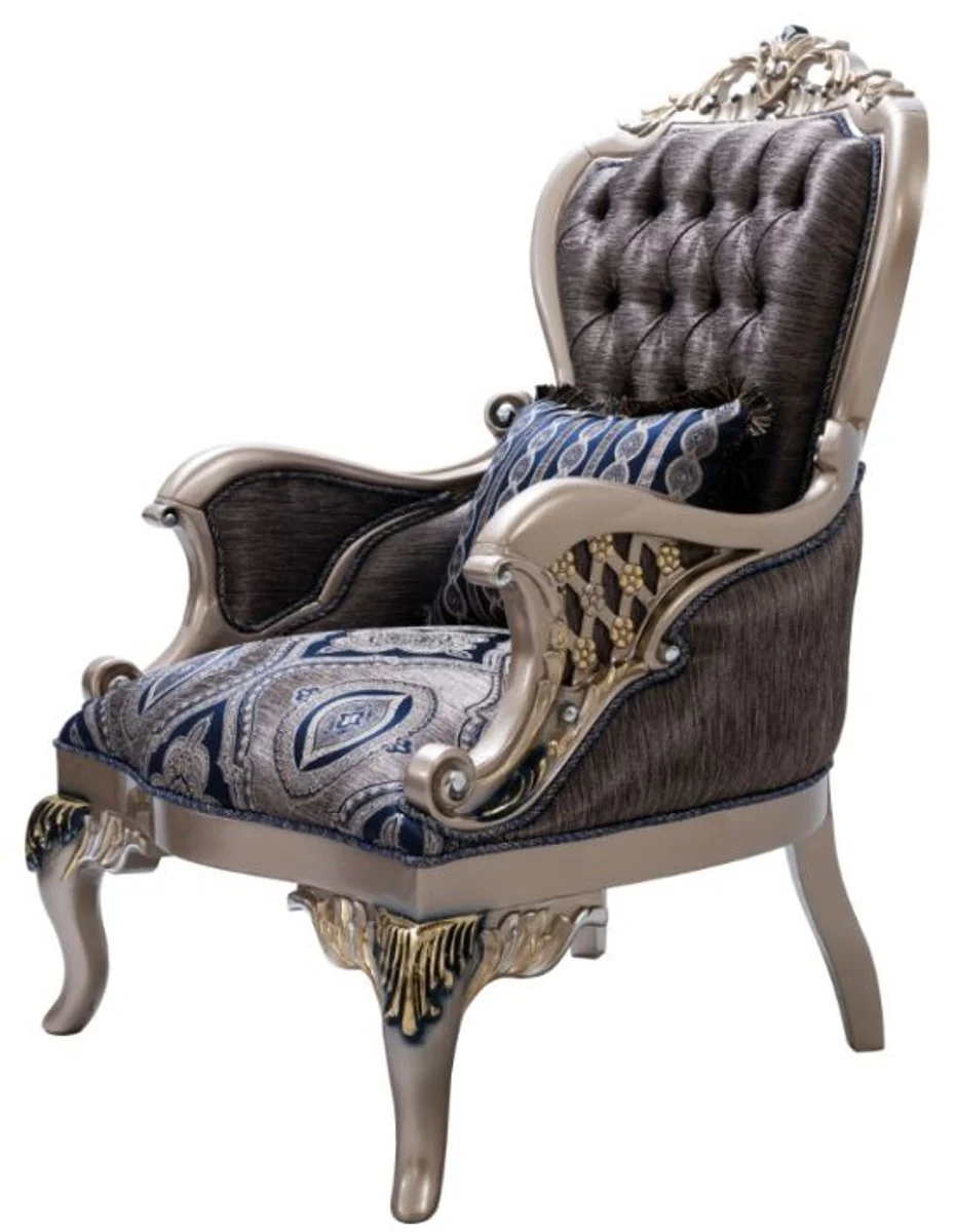 Luxury Baroque Living Room Set Blue / Silver / Gold - 2 Sofas & 2 Armchairs & 1 Coffee Table - Magnificent Baroque Living Room Furniture