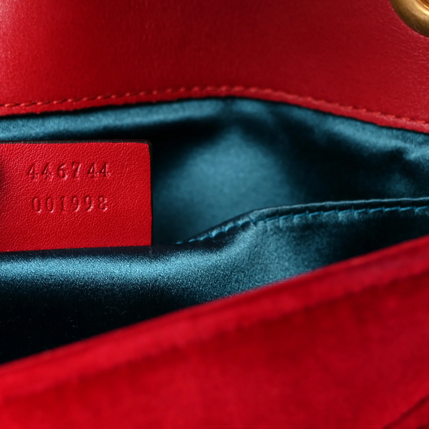 Velvet Matelasse Mini GG Marmont Shoulder Bag Hibiscus Red - Top Club