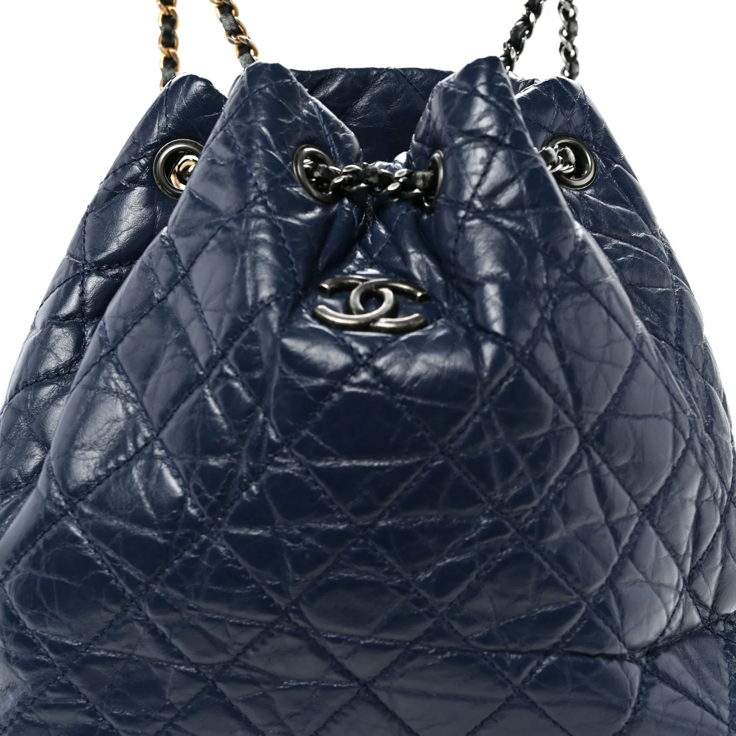 Aged Calfskin Quilted Gabrielle Backpack Navy Black - Top Club