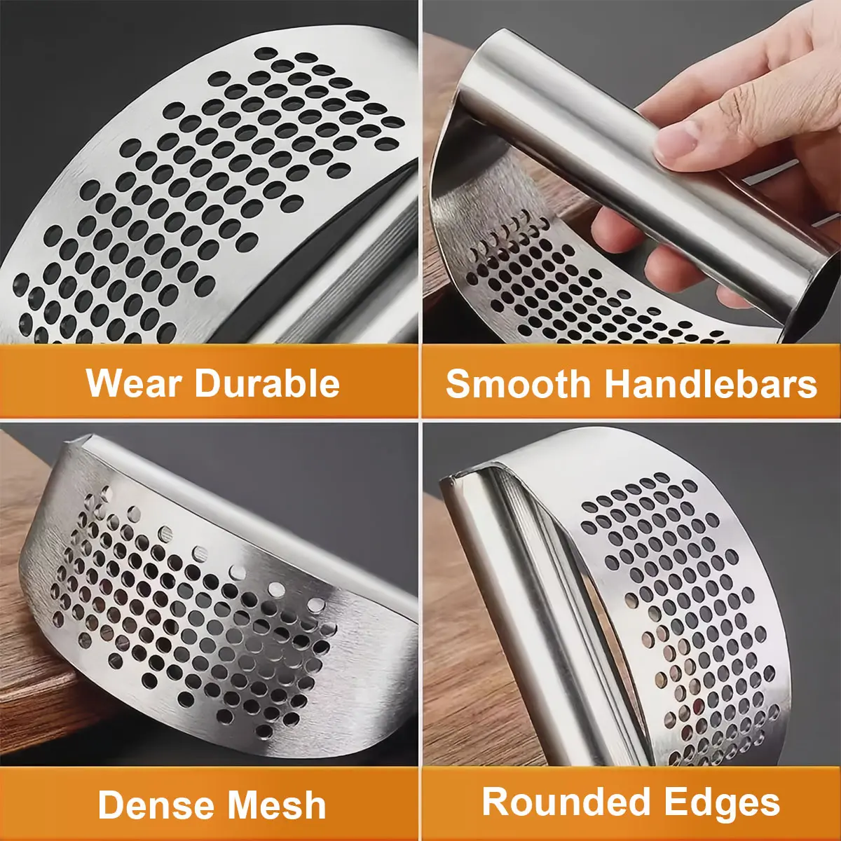 Stainless Steel Garlic Press Bundle Set (1-2pcs) - Stainless Steel Cooking Multi-Use Solid Metal Tool, Garlic Mincer, Meat Grinder, Washable Countertop Kitchen Gadget, Specialty Kitchen Utensils