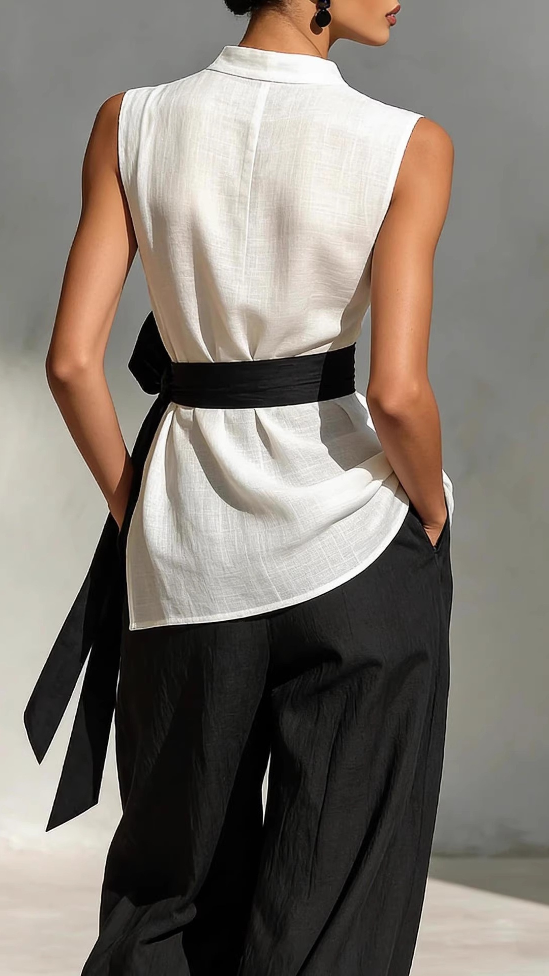 Women's Tie-Front Sleeveless Tencel-Linen Top + Wide-Leg Pants 2-Piece Set - Nordfashionstorm - Women's Clothing, Fashion for You - Nordfashionstorm.com
