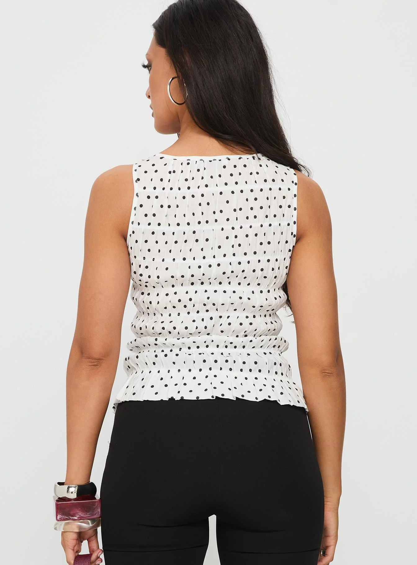 Marleene Shirred Top White Polka