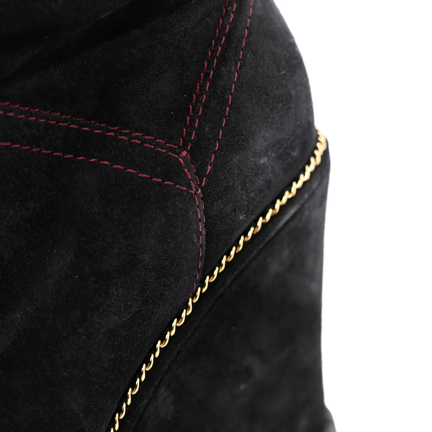 Suede Calfskin Chain Around High Boots 41 Black - Top Club
