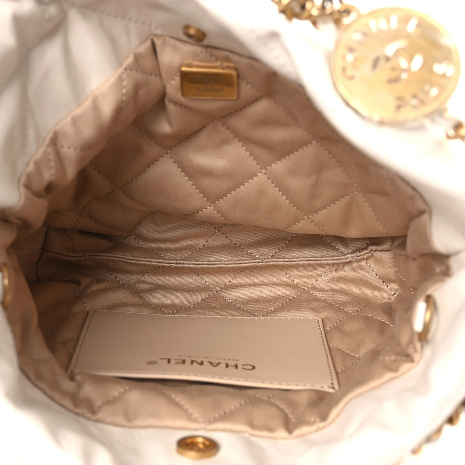 Shiny Calfskin Quilted Mini Chanel 22 White - Top Club
