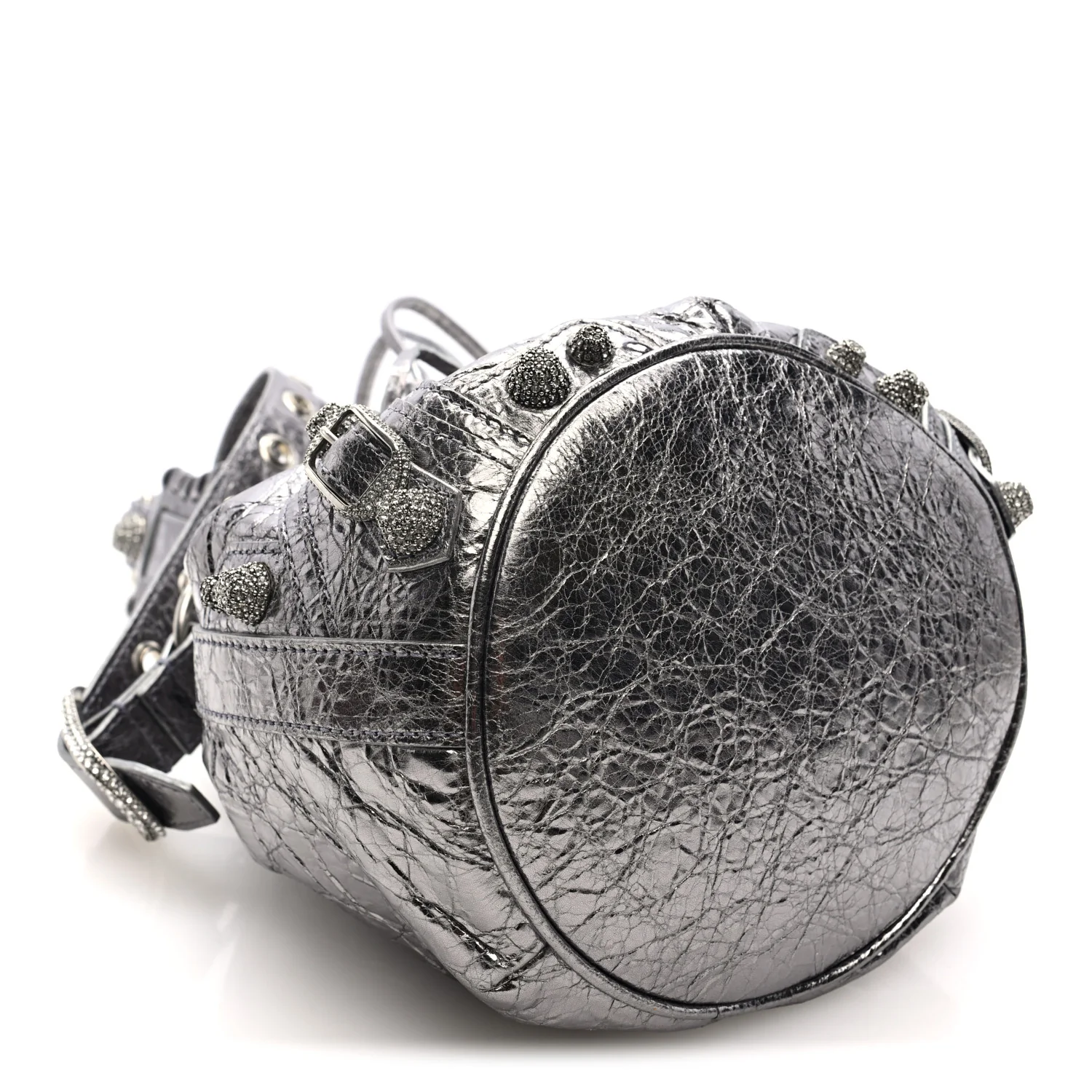 Metallic Agneau Arena Crystal Le Cagole Bucket Bag XS Silver - Top Club