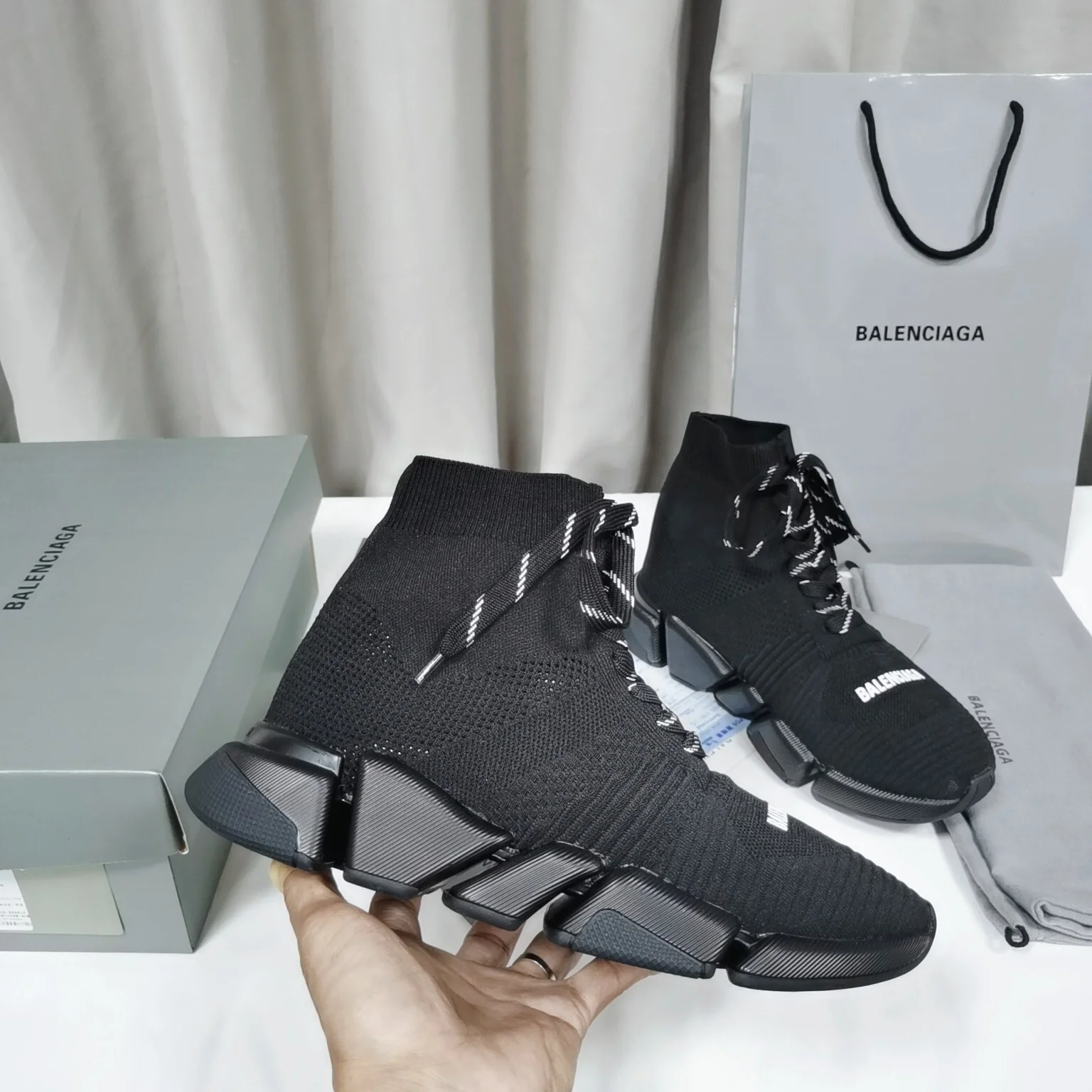 Balenciaga Unisex Black Lace-up Sock Sneakers Trendy Option for Fashion-forward Men and Women - Sneaker Replica Workshop