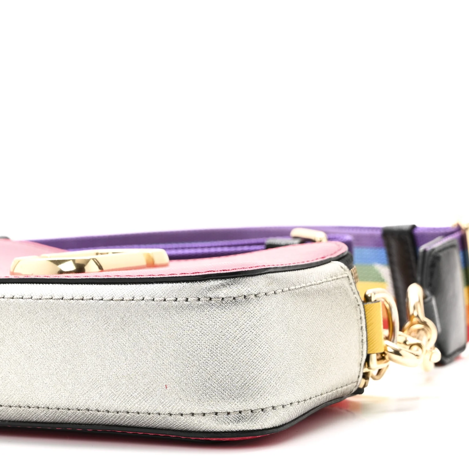 Saffiano Rainbow Strap Color Block Small Snapshot Camera Bag Pink Multicolor - Top Club